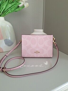 NEW Coach Limited Slim Crossbody Bag In Signature Canvas Powder Pink Purse